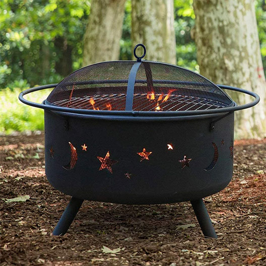 32'' Round Fire Pit Outdoor Bonfire Wood Burning for Backyard Fire & Patio Heater with Cooking BBQ Grill Grate