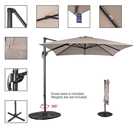 Best Selling 8.2ft Square Offset Outdoor Patio Umbrella Parasol with Aluminum Cantilever Pole for Garden Courtyard