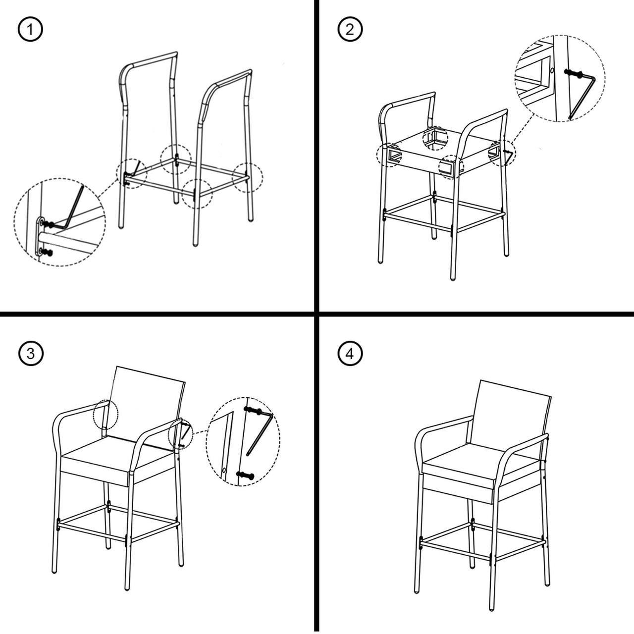 Outdoor 2 Pcs All Weather Patio Furniture Set Brown Wicker Barstool with Cushions, Back Support and Armrest (Blue)