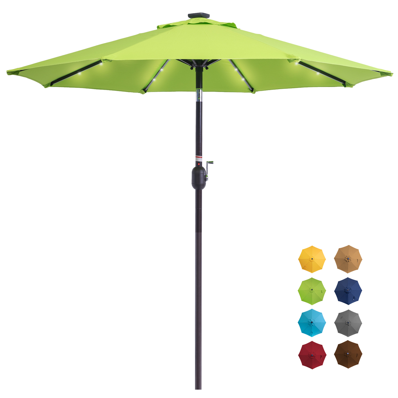 Outdoor 7 ft Solar Powered 24 LED Lighted Patio Umbrella Table Market Umbrella with Crank and Push Button Tilt (Apple Green)