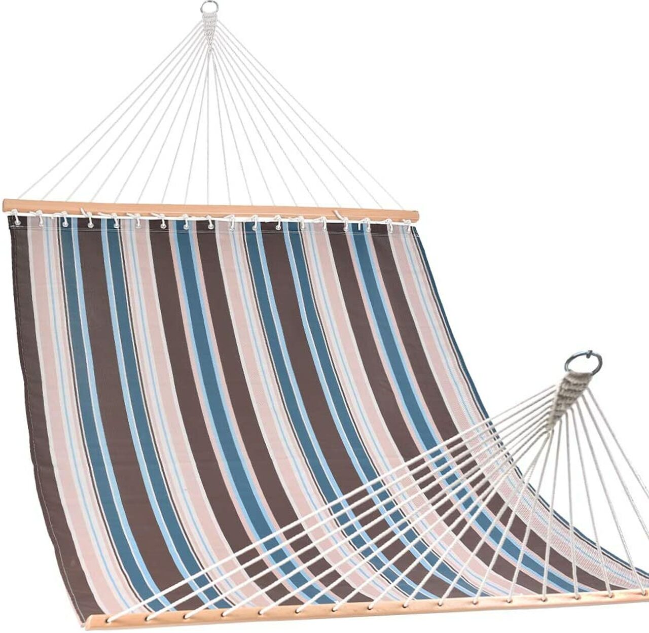 Danlong Hammocks 55inch Quick-Dry Hammock Two Person with Hardwood Spreader Bar, Blue&Brown Stripes