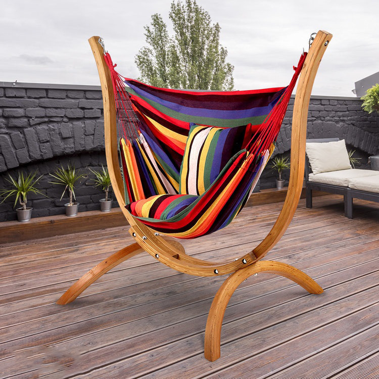 Freestanding Wooden Hanging Chair Combo Hammock Chair Wooden Stand With Cotton Hammock Swing