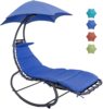 Hammocks Chaise Lounger Chair Curved Steel Lounger Swing Chair with Built-in Pillow and Removable Canopy