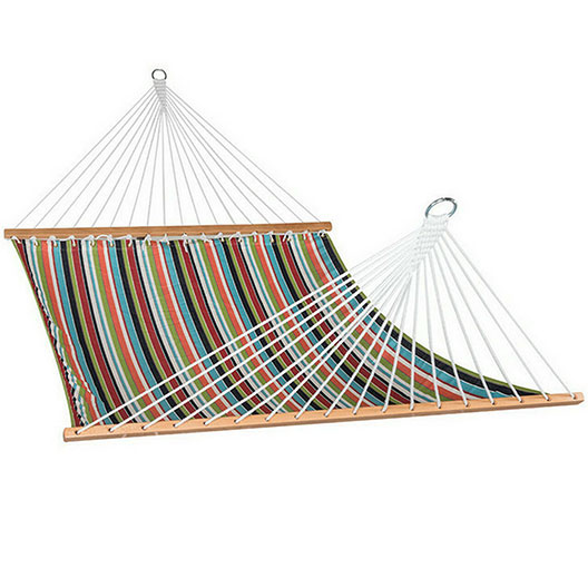 All Weather Two Person Fabric Outdoor Patio Hammocks with Spread Bar and Handcrafted Polyester Rope for Garden Yard