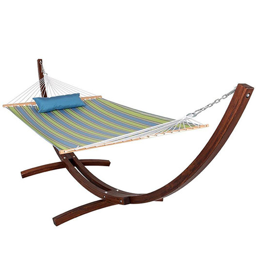 Hammock, Pillow and 12 Feet Wood Arc Stand,Backyard Combo Set