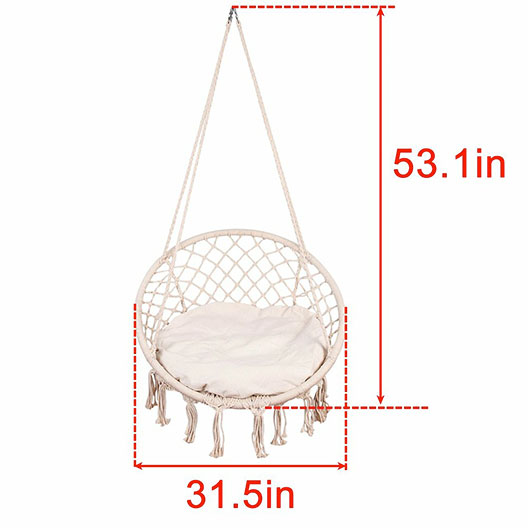 Hammocks Handwoven Cotton Rope Hammock Chair Macrame Swing with Cushion and Wall/Ceiling Mount