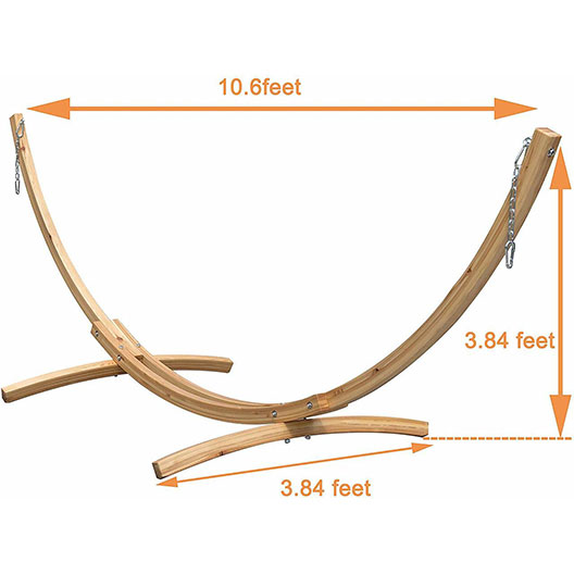 Hammocks 10 Foot Russian Pine Hardwood Arc Frame Hammock Stand with Hooks and Chains