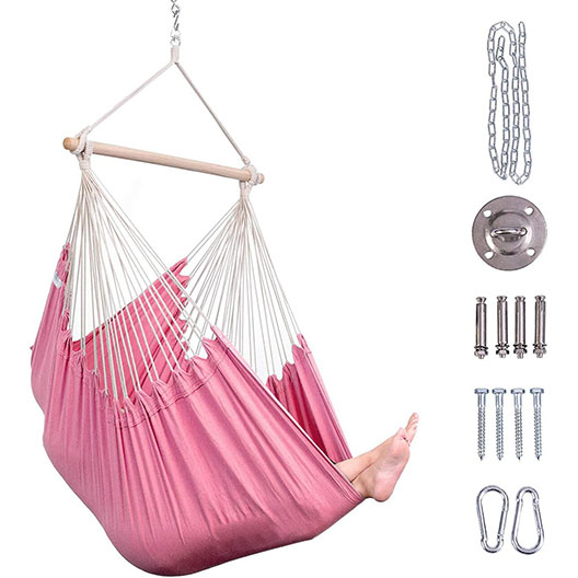 Hammocks XXL Cotton Fabric Hanging Chair Large Swing Chair Hammock Chair, 39 Inch Hardwood Spreader Bar Wide Seat