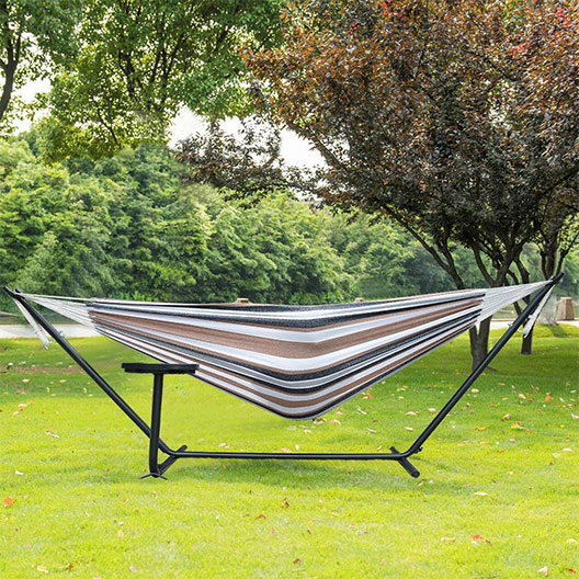 Portable 10 Feet Hammock Steel Stand with Hammock Bed Combo, White&Coffee