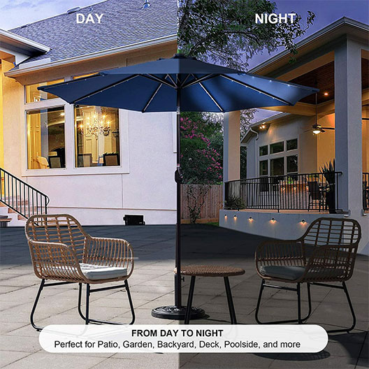 Good-Quality Solar Powered 32 LED Lighted Outdoor Patio Umbrella with Crank and Push Button Tilt for Garden Courtyard