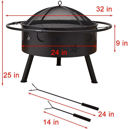 32'' Round Fire Pit Outdoor Bonfire Wood Burning for Backyard Fire & Patio Heater with Cooking BBQ Grill Grate