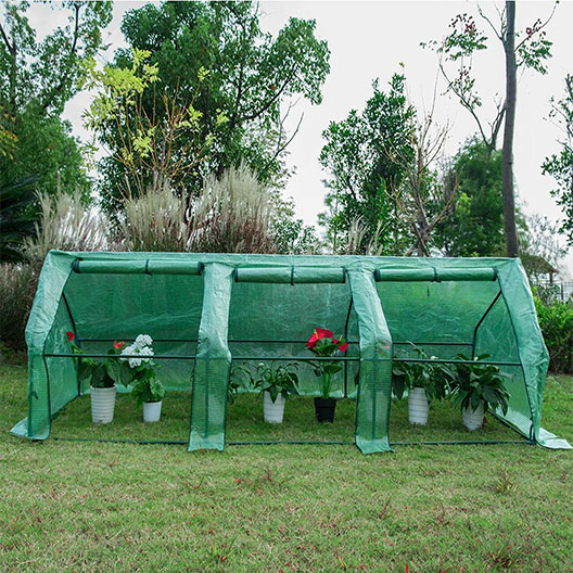 Outdoor Portable Gardening Steeple Mini Green House with PE Cover and Zipper Doors