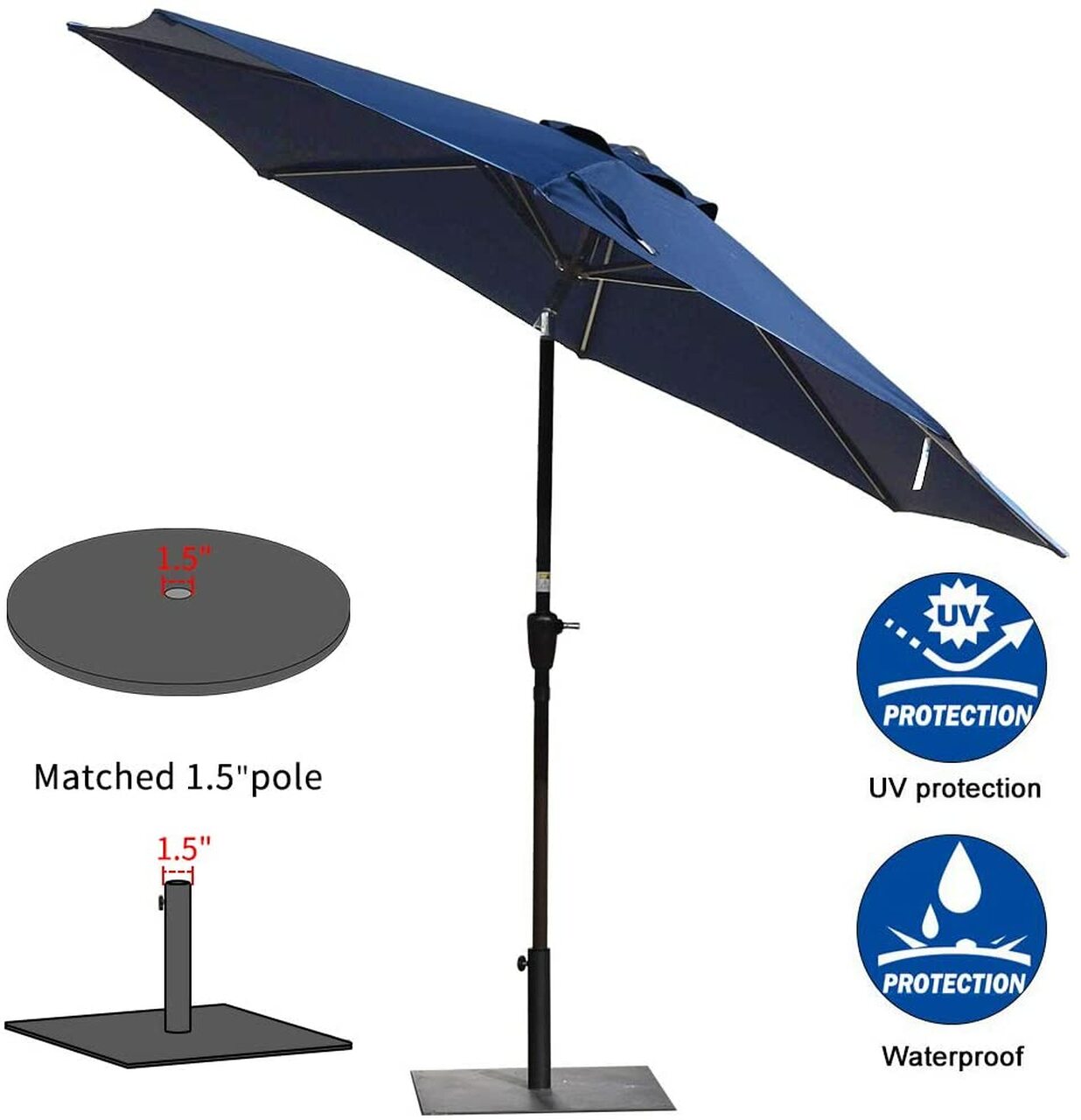 Outdoor 10FT Patio Umbrella Table Umbrella Market Umbrella with Aluminum Pole & Auto Tilt, Polyester Canopy,navy