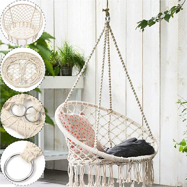 Hanging Hammock Chair Macrame Swing for Indoor Outdoor Patio Porch Deck Yard Garden