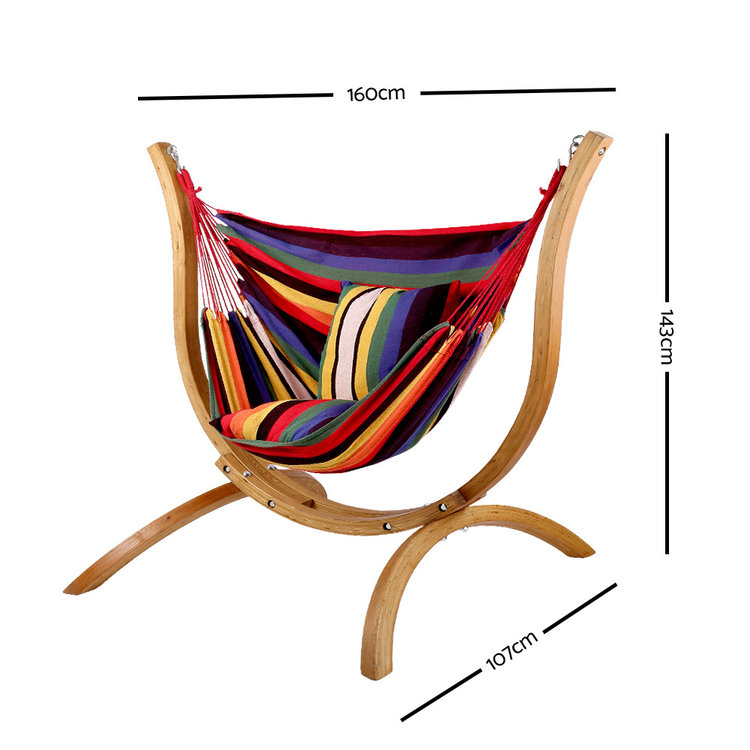 Freestanding Wooden Hanging Chair Combo Hammock Chair Wooden Stand With Cotton Hammock Swing