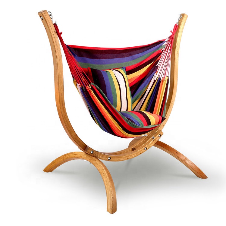 Freestanding Wooden Hanging Chair Combo Hammock Chair Wooden Stand With Cotton Hammock Swing